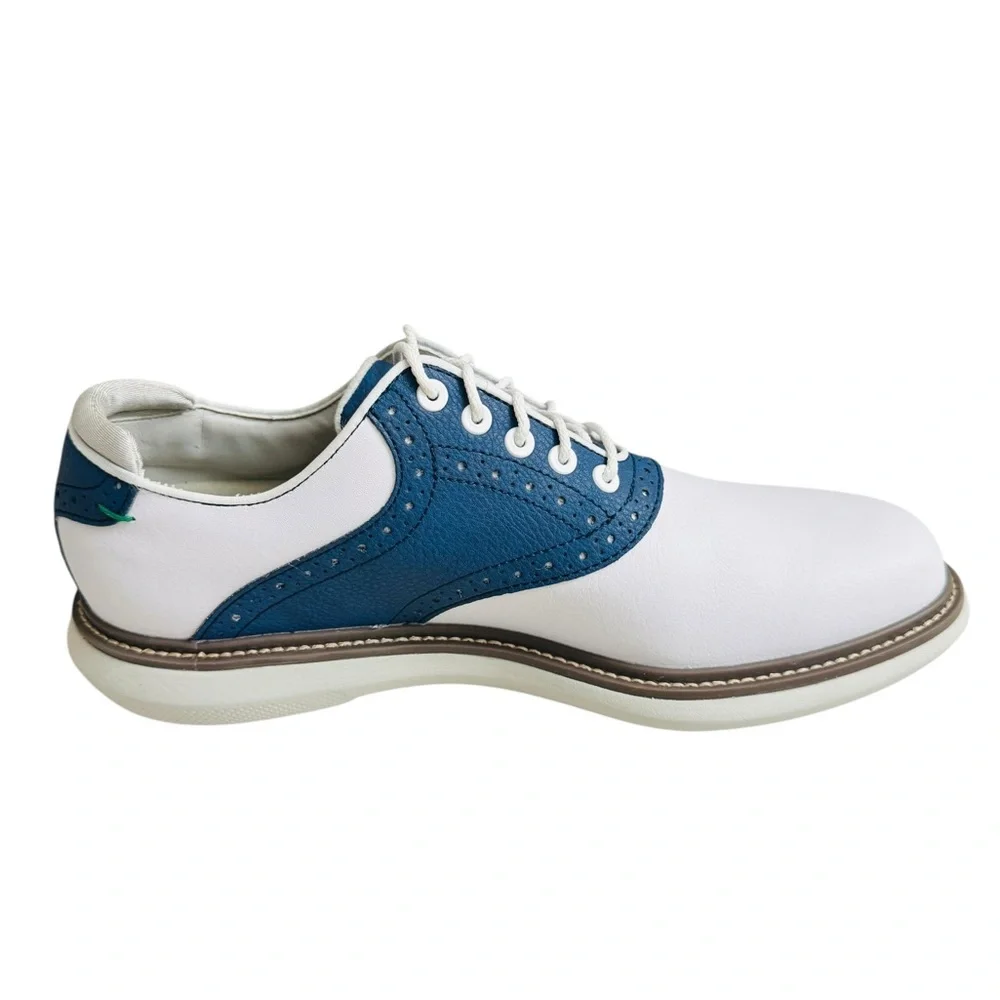 FootJoy FJ Men Golf Shoes White Blue Saddle Spikeless Cleated Size 8.5 M